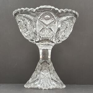 Vtg Imperial Nucut Pinwheel Compote Candy Dish MCM Elegant Cut Glass Decorative